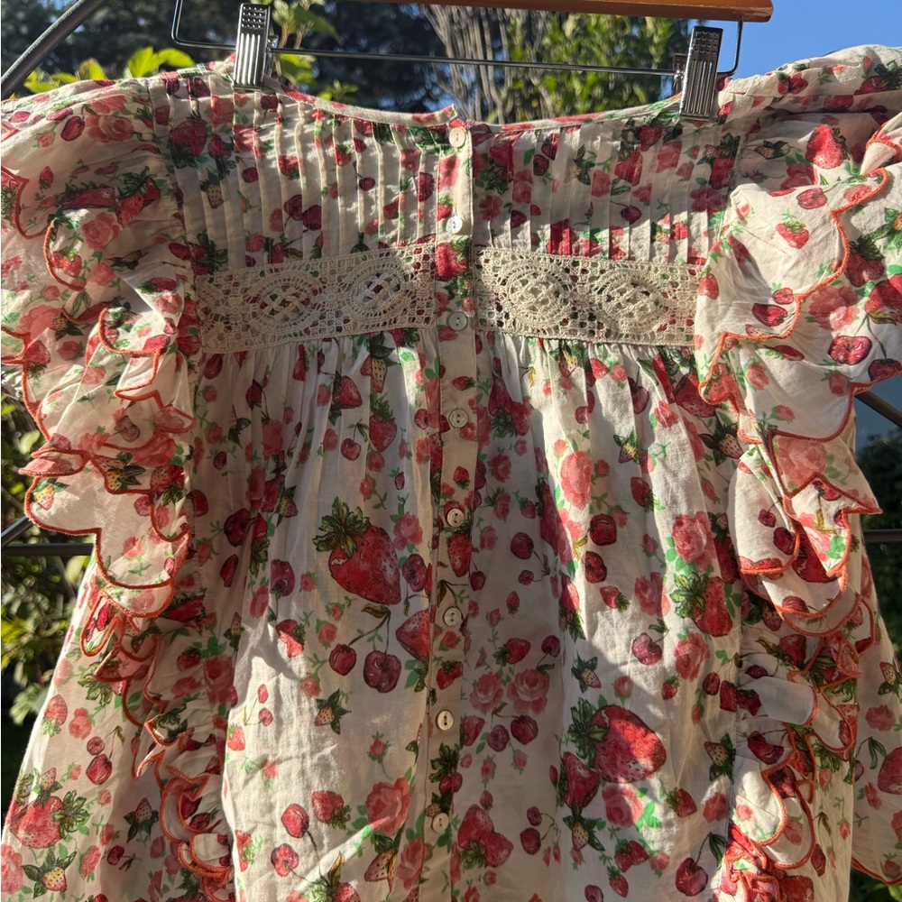 LoveShackFancy Strawberry puff sleeve scalloped Nelson top - Picture 7 of 7